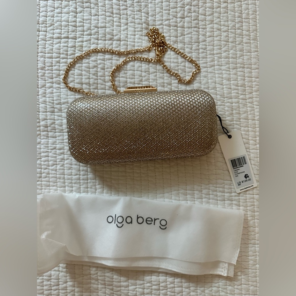 BRAND NEW NWT OLGA BERG Edie Crystal Clutch in Champagne